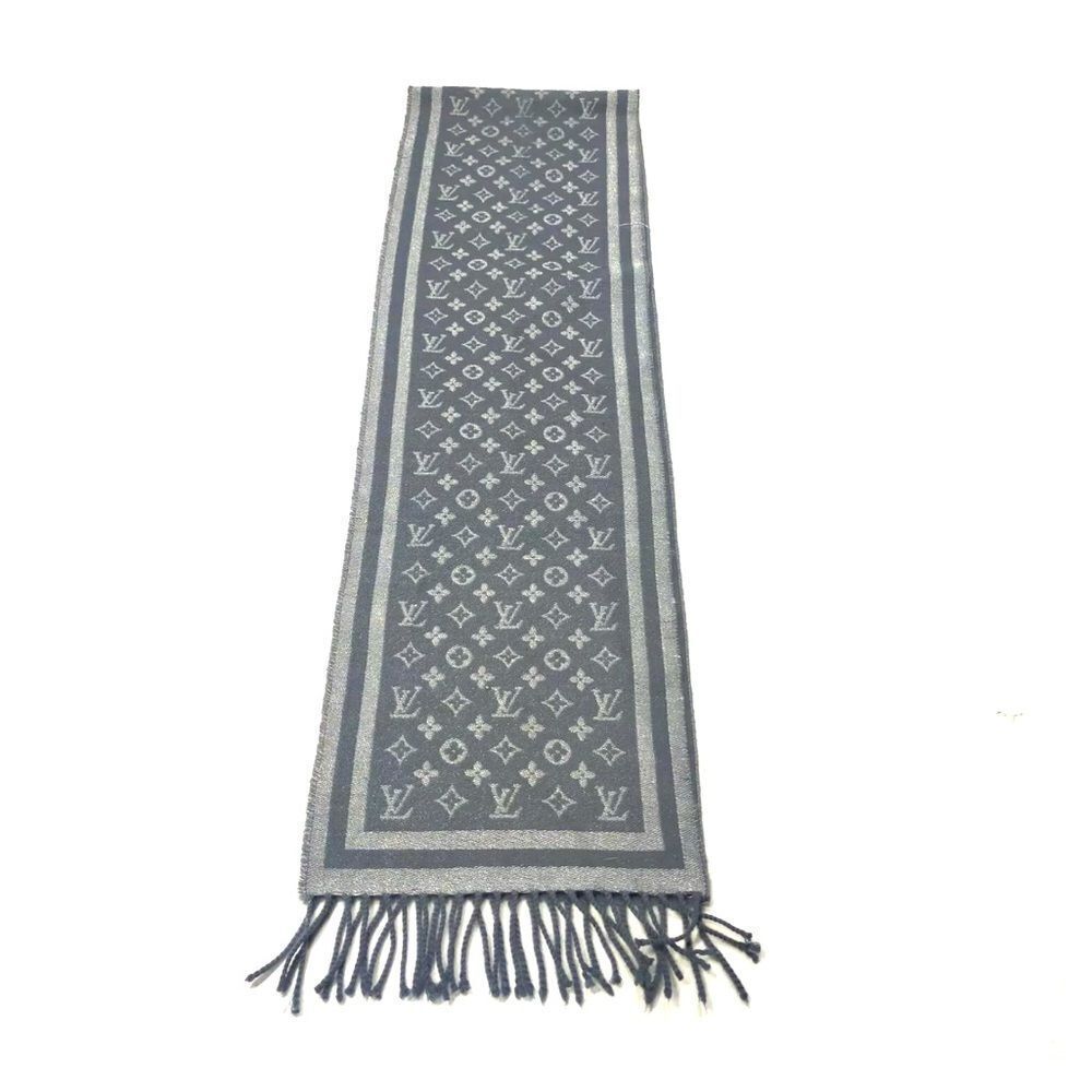 Auth Louis Vuitton Gray Wool Cashmere Blend Monogram Scarf Muffler Neckwarmer - Picture 3 of 9